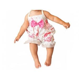 NEW HAUTE BABY english rose bubble romper in pink/ivory